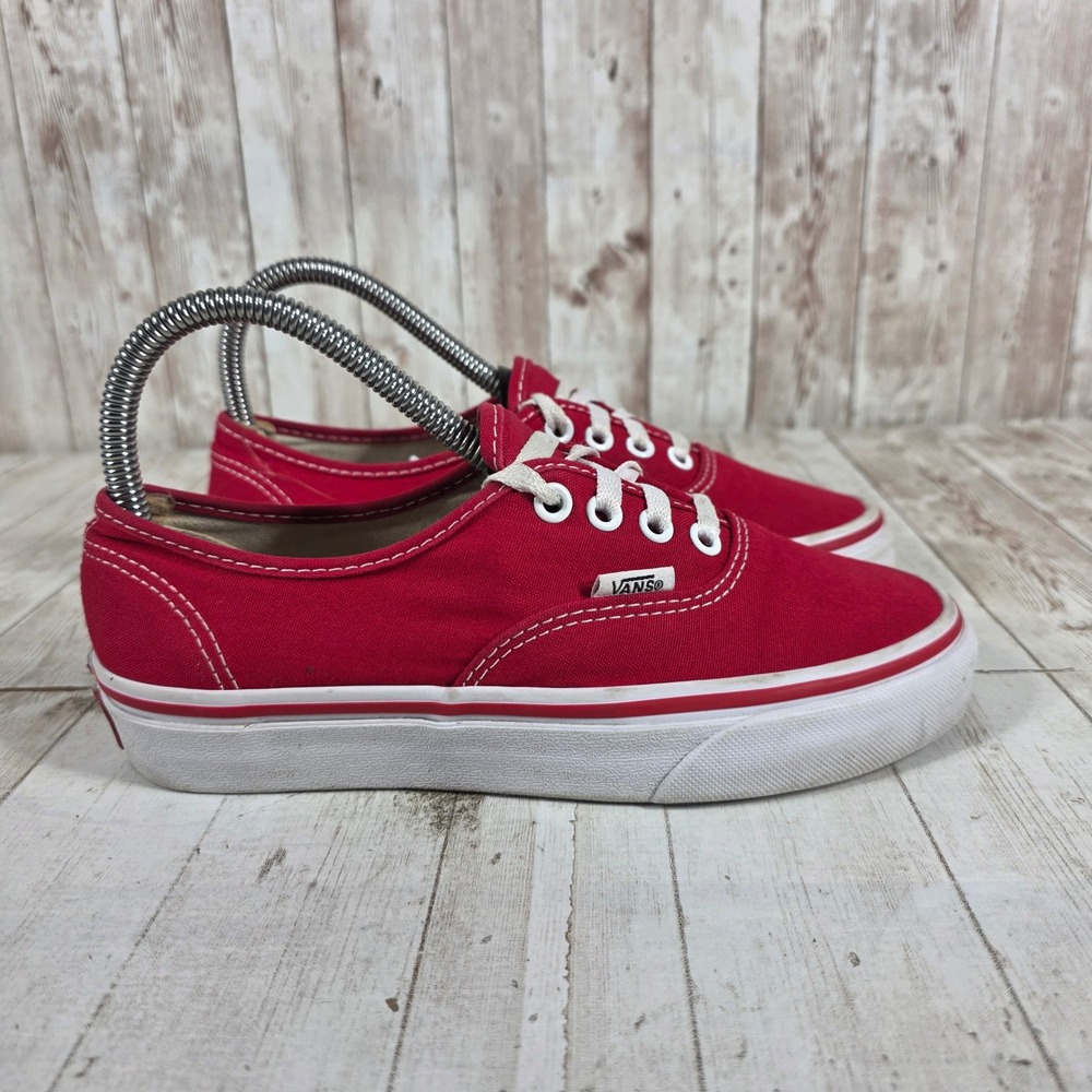Vans Authentic Red Canvas Low Top Skate Shoes Womens 6 Mens 4.5 721565